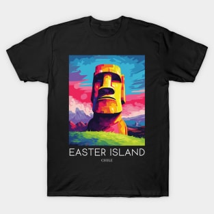 A Pop Art Travel Print of Easter Island - Chile T-Shirt